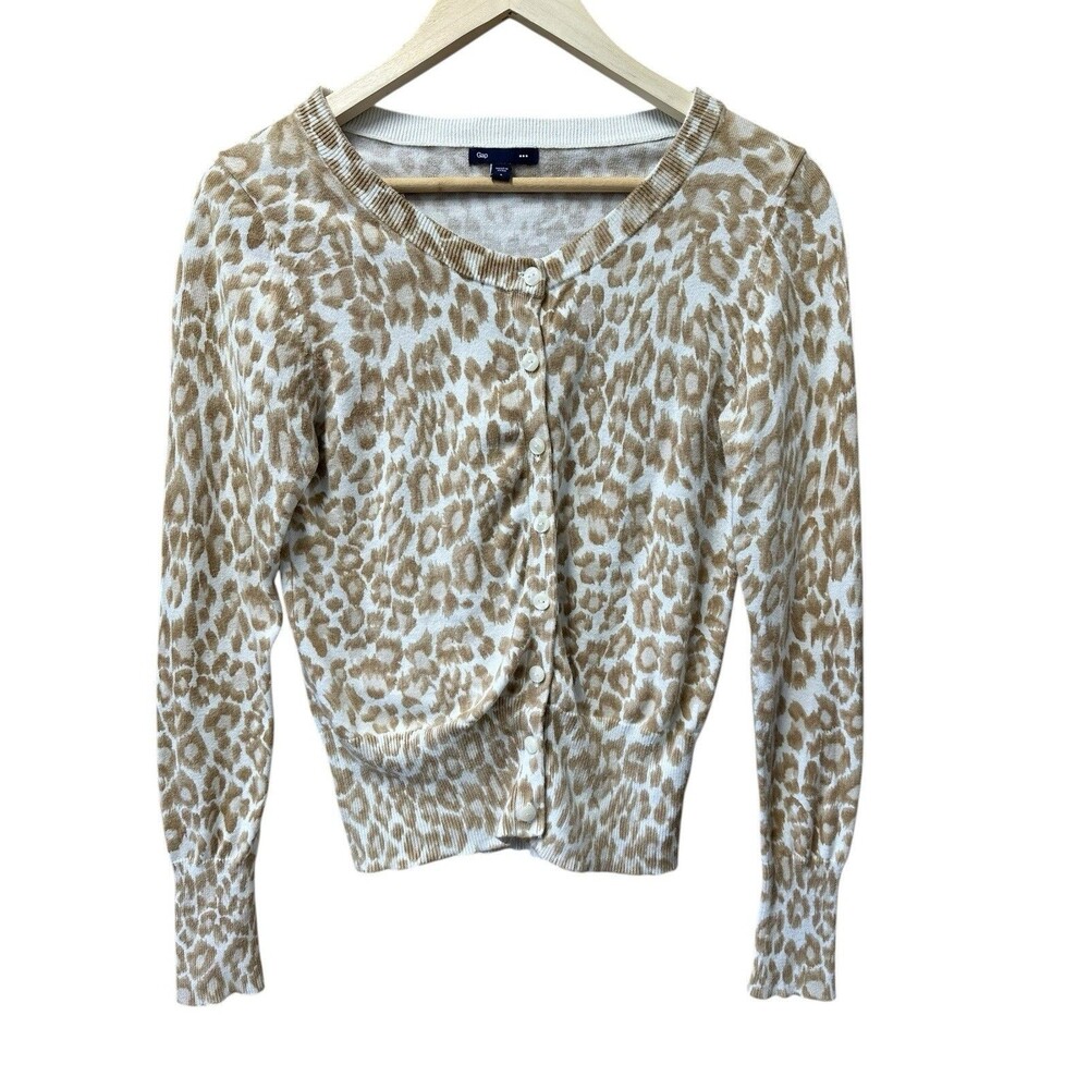 Gap Cardigan Women's Small Button Up Soft Long Sleeve Leopard Print